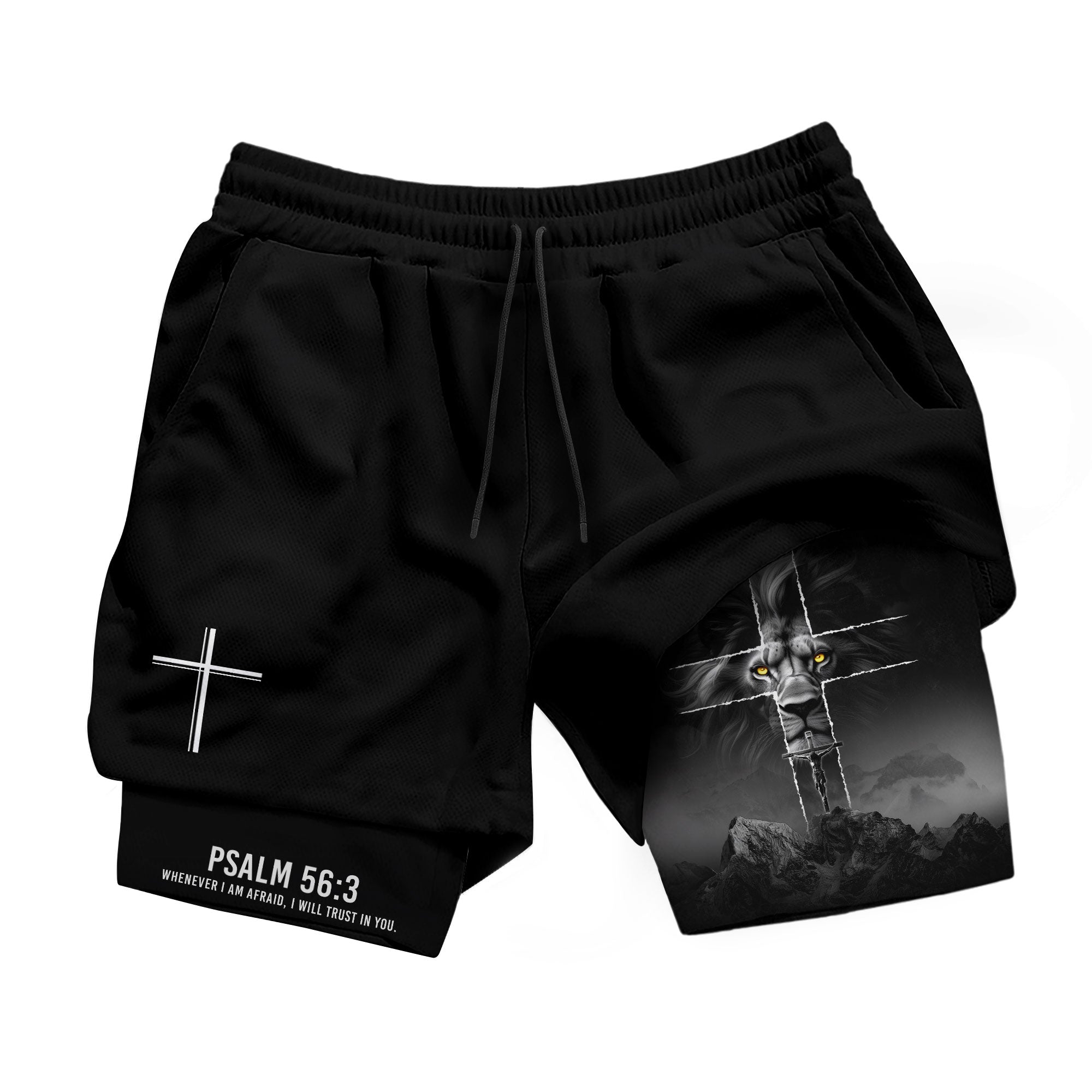 Psalm 56 3 Lion Cross Christian Gym Shorts Faith Over Fear