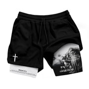 Faith Over Fear Christian Gym Shorts for Men – Psalm 27:1 Lion Cross