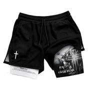 Faith Over Fear Christian Gym Shorts for Men – Psalm 27:1 Lion Cross - Rust Field Wear