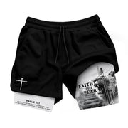 Faith Over Fear Christian Gym Shorts Psalm 27:1 Lion Cross