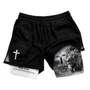 Faith Over Fear Psalm 27:1 Lion Cross Christian Gym Shorts - Rust Field Wear