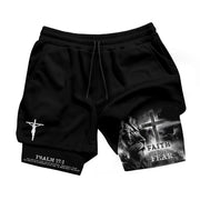 Faith Over Fear Psalm 27:1 Jesus Cross Lion Christian Gym Shorts
