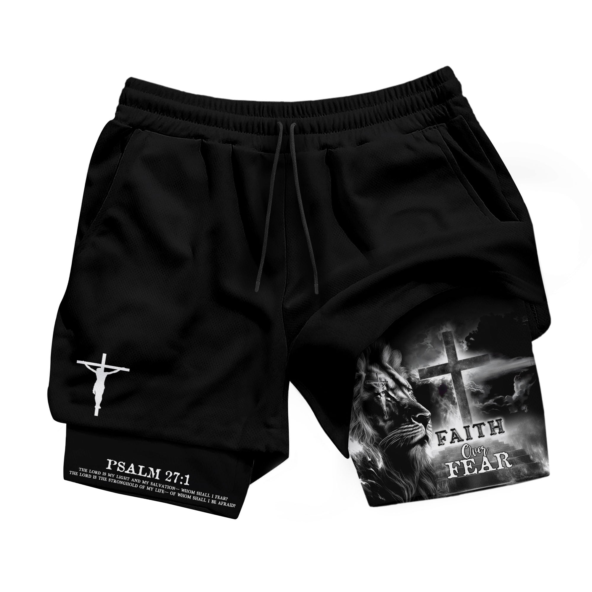 Faith Over Fear Psalm 27 1 Jesus Cross Lion Christian Gym Shorts