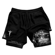 Faith Over Fear Psalm 27:1 Jesus Cross Lion Christian Gym Shorts - Rust Field Wear