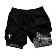 Faith Over Fear Psalm 27:1 Lion Cross Christian Gym Shorts for Men
