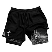 Faith Over Fear Psalm 27:1 Lion Cross Christian Gym Shorts for Men - Rust Field Wear