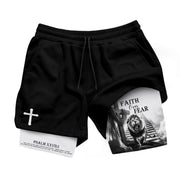 Faith Over Fear Christian Gym Shorts for Men Jesus Cross Bible Verse