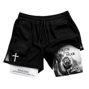 Faith Over Fear Christian Gym Shorts for Men Jesus Cross Bible Verse - Rust Field Wear
