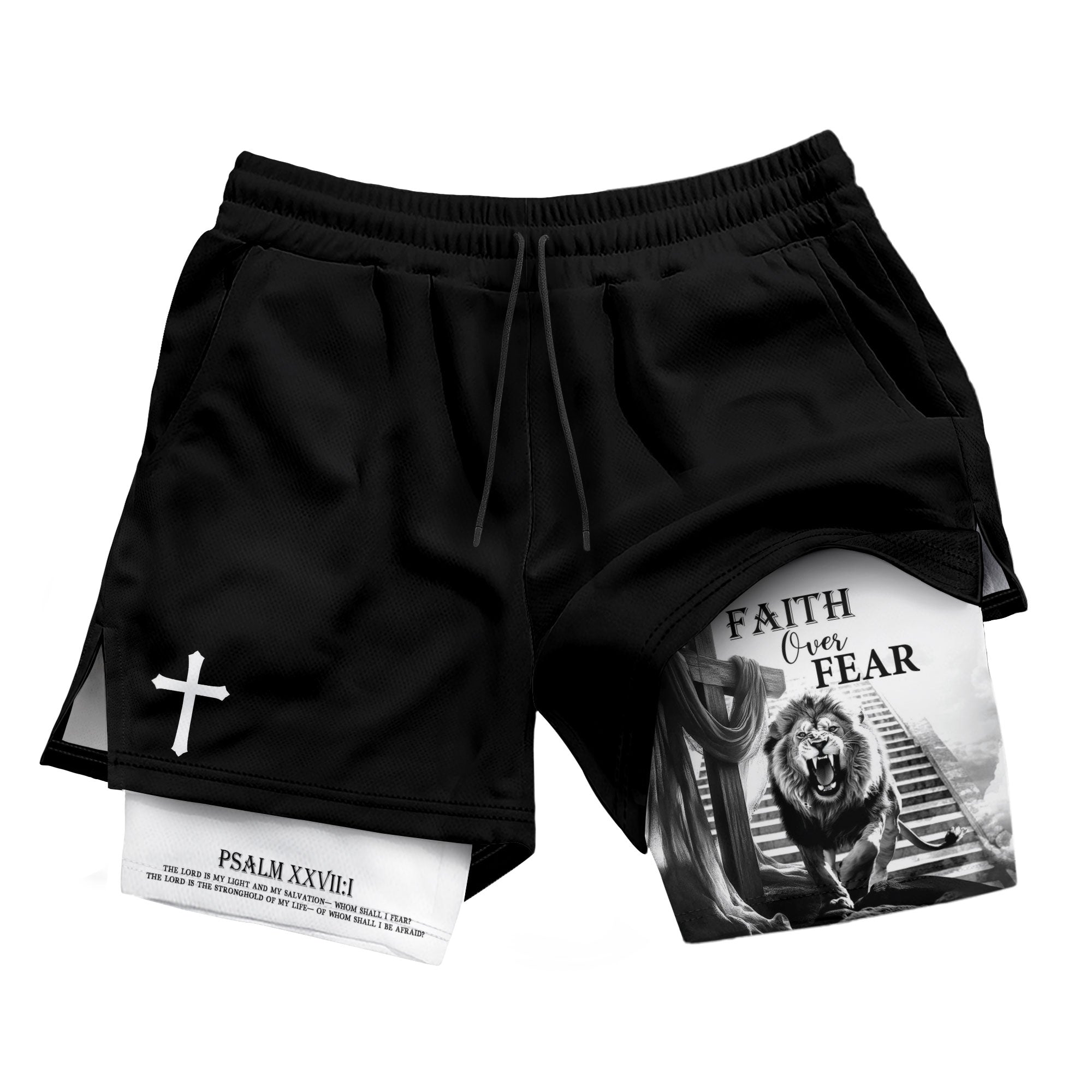Faith Over Fear Christian Gym Shorts for Men Jesus Cross Bible Verse - Rust Field Wear