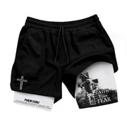 Psalm 27:1 Faith Over Fear Christian Gym Shorts for Men Lion Cross Design