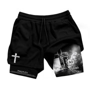 Faith Over Fear Christian Gym Shorts for Men Psalm 27:1 Cross of Jesus