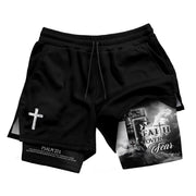 Faith Over Fear Christian Gym Shorts for Men Psalm 27:1 Cross of Jesus - Rust Field Wear