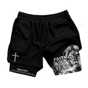 Psalm 27:1 Faith Over Fear Christian Gym Shorts for Men Warrior Cross Design