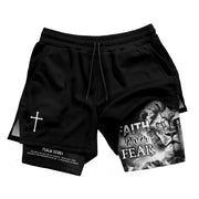 Psalm 27:1 Faith Over Fear Christian Gym Shorts for Men Warrior Cross Design - Rust Field Wear