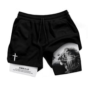 Joshua 1:9 Christian Gym Shorts for Men Lion Cross Bible Verse
