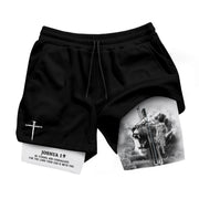Joshua 1:9 Christian Gym Shorts for Men Lion Cross Faith Design