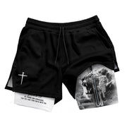 Joshua 1:9 Christian Gym Shorts for Men Lion Cross Faith Design - Rust Field Wear