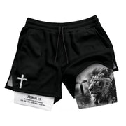 Joshua 1:9 Christian Gym Shorts for Men Cross Courage Design - Rust Field Wear