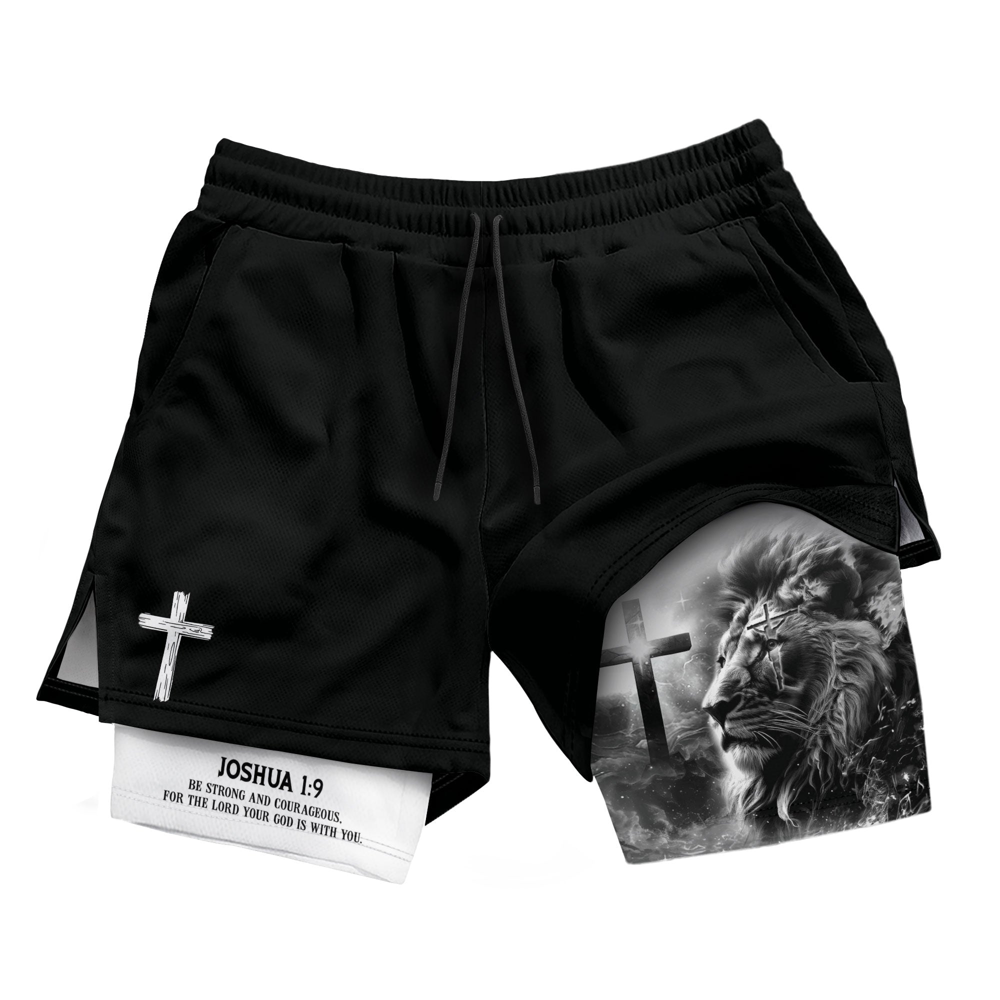 Joshua 1:9 Christian Gym Shorts for Men Cross Courage Design - Rust Field Wear
