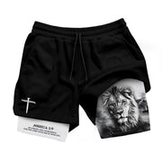 Joshua 1:9 Christian Gym Shorts for Men Lion Cross Faith Strength