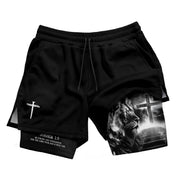 Joshua 1:9 Christian Gym Shorts for Men Lion Cross Faith Strength - Rust Field Wear
