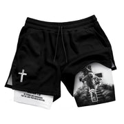 Joshua 1:9 Christian Gym Shorts for Men Jesus Cross Faith Design - Rust Field Wear
