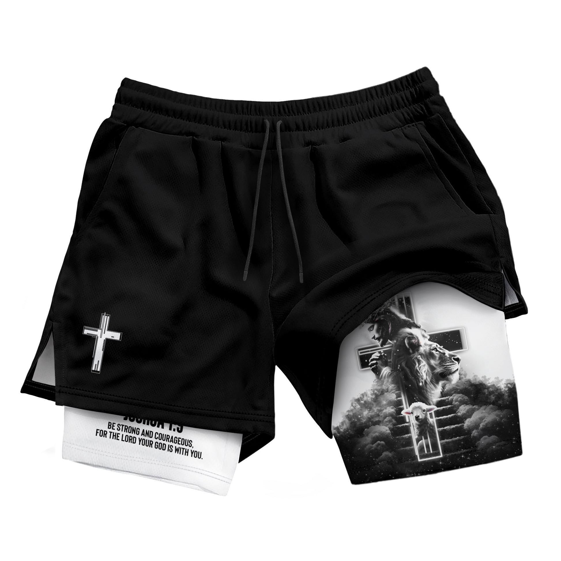 Joshua 1:9 Christian Gym Shorts for Men Jesus Cross Faith Design - Rust Field Wear