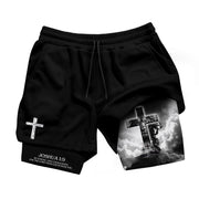 Joshua 1:9 Christian Gym Shorts for Men Jesus Cross Prayer Design