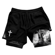 Joshua 1:9 Christian Gym Shorts for Men Jesus Cross Prayer Design - Rust Field Wear