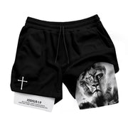 Joshua 1:9 Christian Gym Shorts for Men Lion Warrior Cross Design