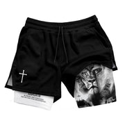 Joshua 1:9 Christian Gym Shorts for Men Lion Warrior Cross Design - Rust Field Wear