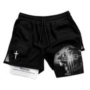 Psalm 56:3 Christian Gym Shorts for Men Lion Cross Faith Design - Rust Field Wear