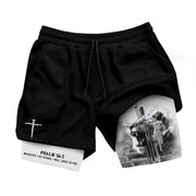 Psalm 56:3 Christian Gym Shorts for Men Fearless Lion Cross Design