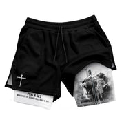 Psalm 56:3 Christian Gym Shorts for Men Fearless Lion Cross Design - Rust Field Wear