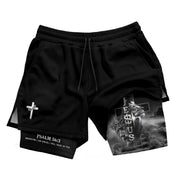 Psalm 56:3 Christian Gym Shorts for Men Jesus Cross Lion Design - Rust Field Wear