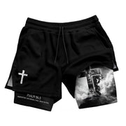 Psalm 56:3 Christian Gym Shorts for Men Jesus Cross Prayer Design - Rust Field Wear