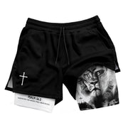 Psalm 56:3 Christian Gym Shorts for Men Lion Armor Cross Design - Rust Field Wear