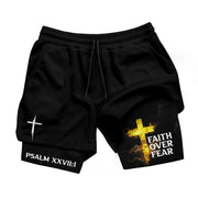 Psalm 27:1 Faith Over Fear Christian Mens Gym Shorts Bible Verse Glowing Gold Design