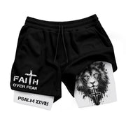 Psalm 27:1 Faith Over Fear Christian Mens Workout Shorts Sketch Lion Bible Verse Art