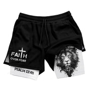 Psalm 27:1 Faith Over Fear Christian Mens Workout Shorts Sketch Lion Bible Verse Art - Rust Field Wear