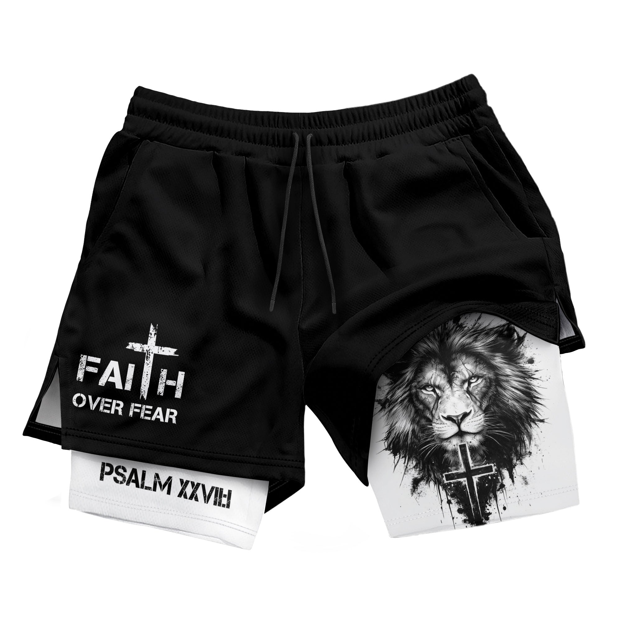 Psalm 27:1 Faith Over Fear Christian Mens Workout Shorts Sketch Lion Bible Verse Art - Rust Field Wear