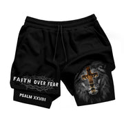 Psalm 27:1 Faith Over Fear Christian Mens Gym Shorts Brown Lion Scripture Design