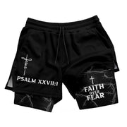 Psalm 27:1 Faith Over Fear Christian Mens Training Shorts Thorns Cross Bible Verse - Rust Field Wear