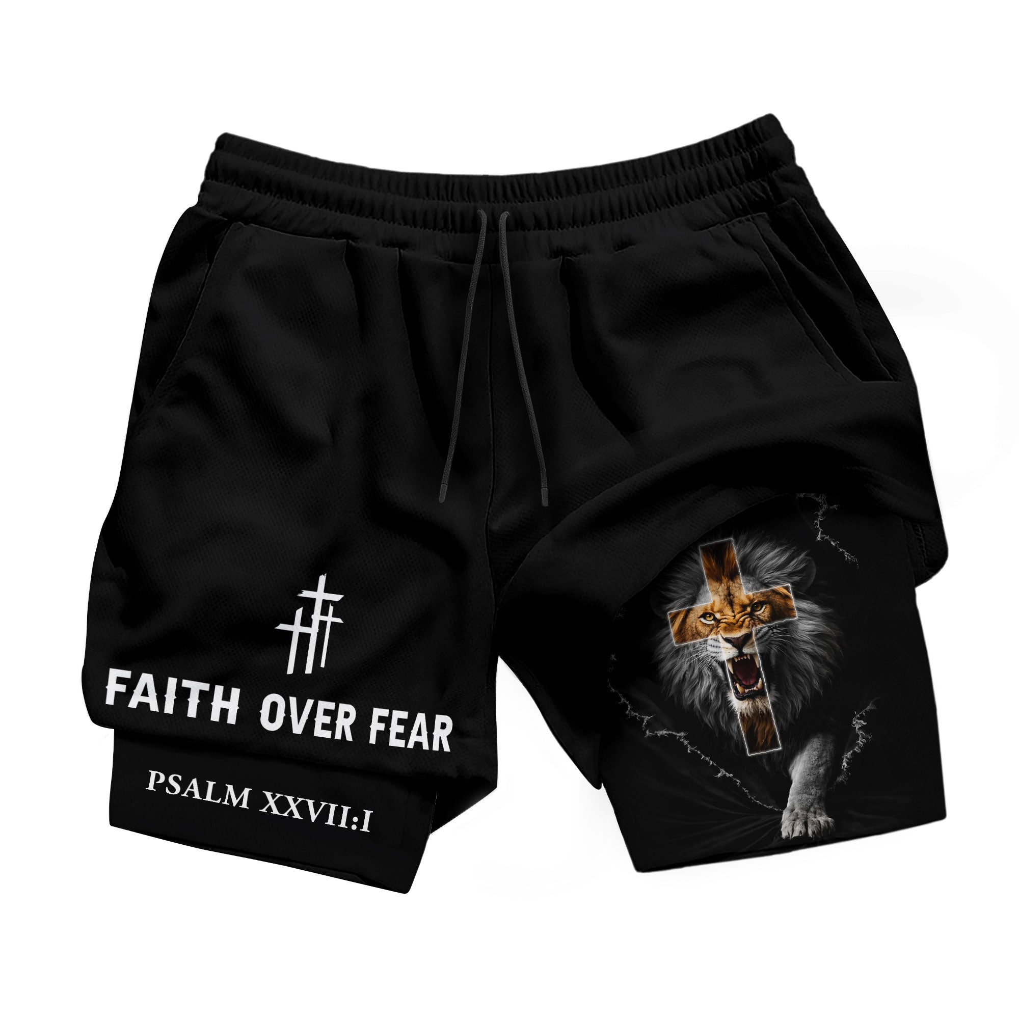 Psalm 27:1 Faith Over Fear Christian Mens Athletic Shorts Roaring Lion Scripture Art