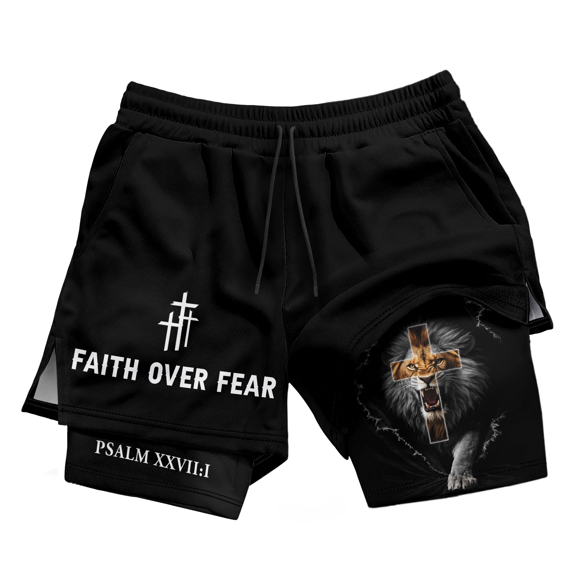Psalm 27:1 Faith Over Fear Christian Mens Athletic Shorts Roaring Lion Scripture Art - Rust Field Wear