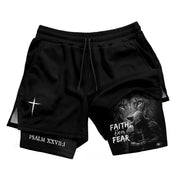 Psalm 27:1 Faith Over Fear Christian Mens Gym Shorts Lion Knight Bible Verse Design - Rust Field Wear