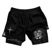 John 3:16 Christian Gym Workout Shorts Men Lion of Judah Cross Faith Bible Verse - Rust Field Wear