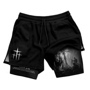 John 3:16 Christian Gym Workout Shorts Men Lion Jesus Cross Bible Verse - Rust Field Wear