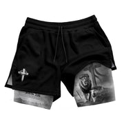 John 3:16 Christian Gym Workout Shorts Men Lion and Lamb Cross Bible Verse - Rust Field Wear