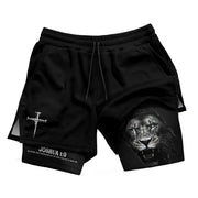 Joshua 1:9 Christian Gym Workout Shorts Men Lion of Judah Bible Verse Activewear - Rust Field Wear